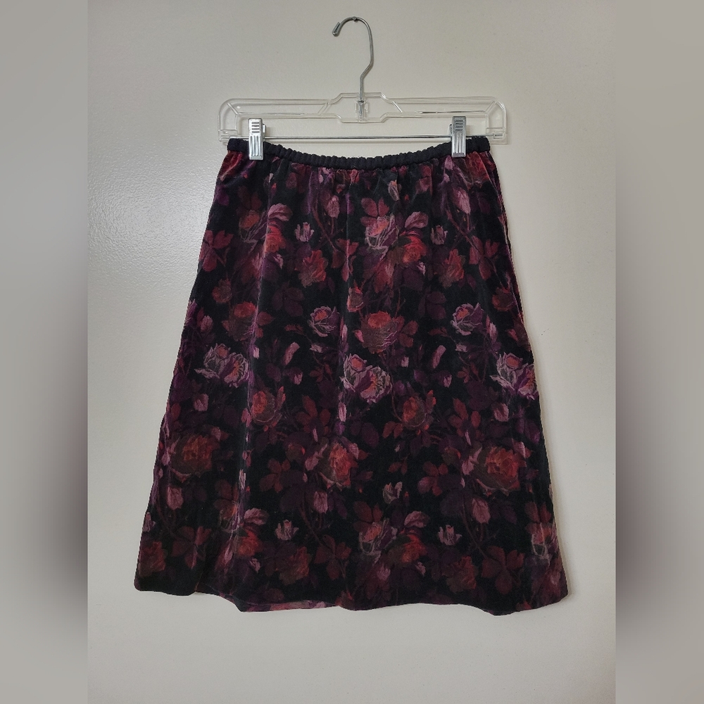 Vampy Whimsigoth Vintage Velvet Floral Midi Skirt